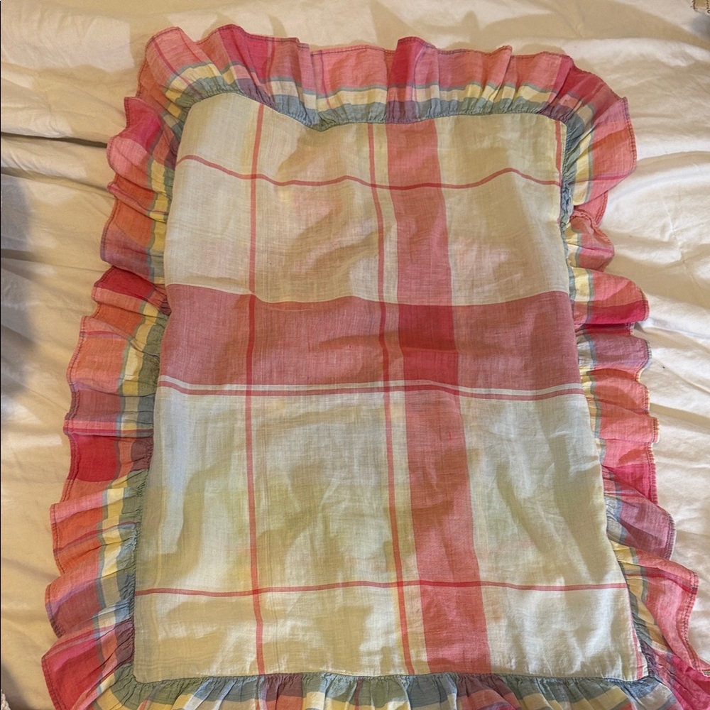 Set (2) vintage Ralph Lauren Pink Pastel Plaid Ruffled Pillow Shams - Picture 4 of 6